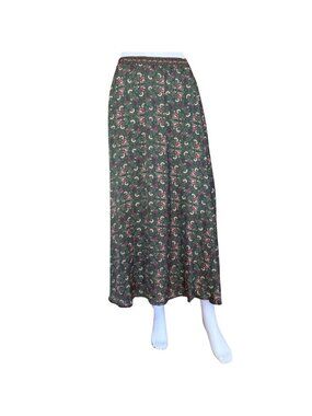 Max Studio Boho Floral Maxi Skirt Green, Burgundy Size XL NWT
